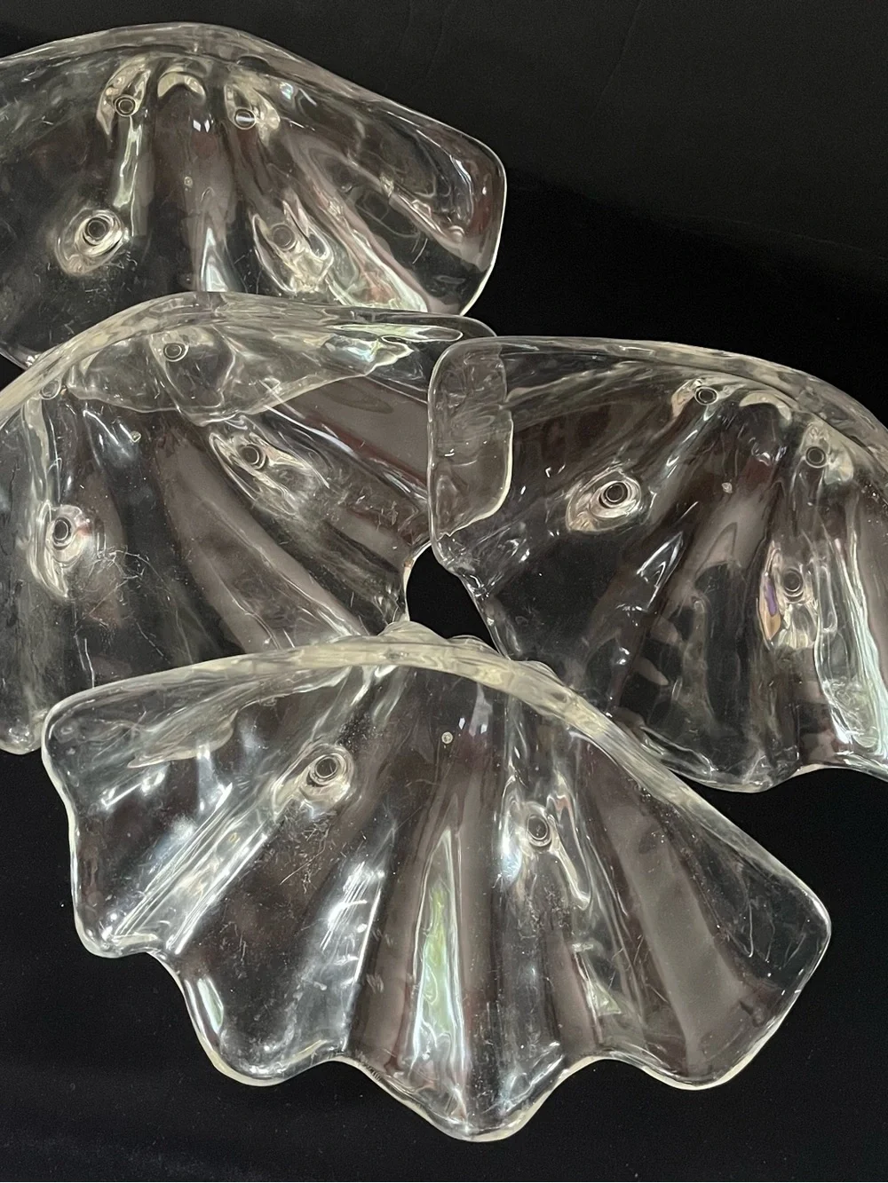 MCM Lot of Four (4) Clear Plastic Lucite Clam Shell Serving Dishes